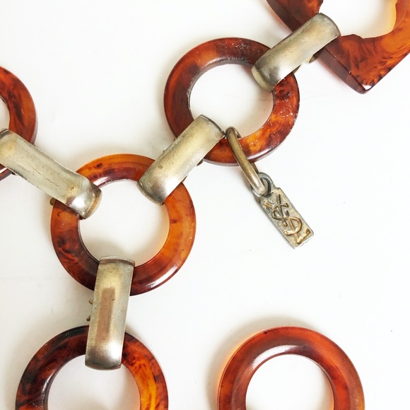 Yves Saint Laurent Belt or Necklace Tortoise Resin Links Chain Mod Vintage 70s - Picture 4 of 11